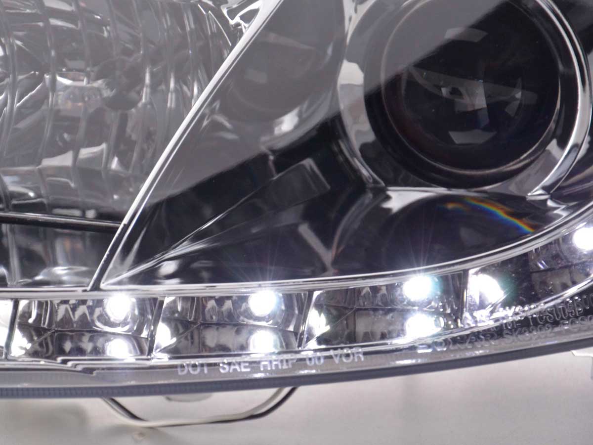 Scheinwerfer Set Daylight LED TFL-Optik Ford Focus 3/4/5-trg. 01-04 chrom Scheinwerfer Set Daylight LED TFL-Optik Ford Focus 3/4/5-trg. 01-04 chrom